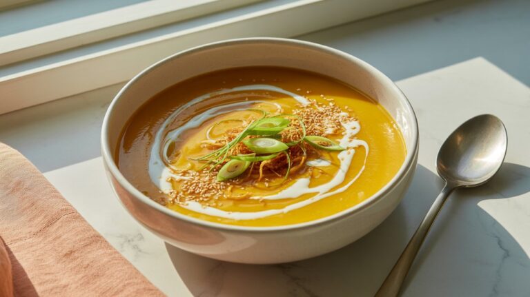 Miso-Butternut Squash Soup with Crispy Shallots
